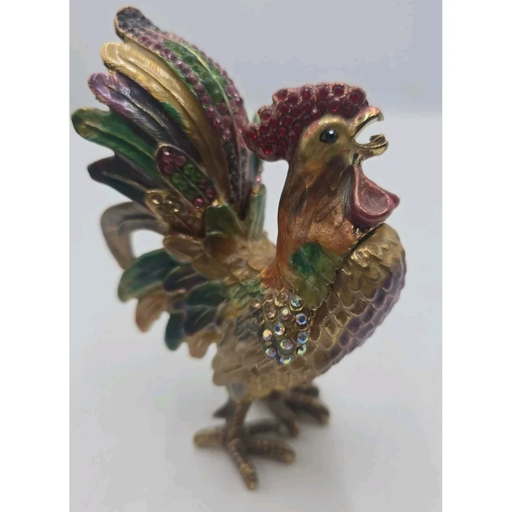 Sevenbees Vintage Style Jeweled Rooster Trinket Box Colorful Enamel Rhinestone